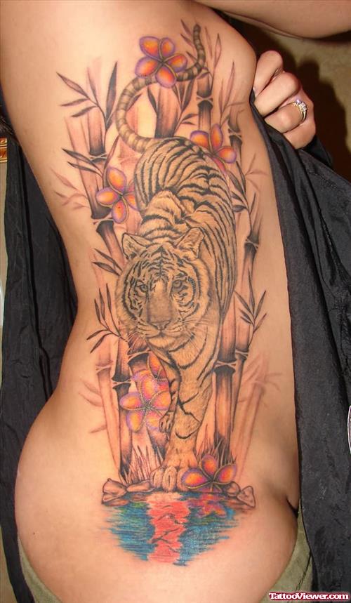 Side Ribs Tiger Tattoo For Girls