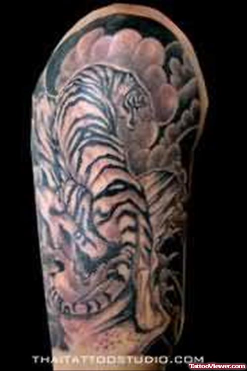 Japanese Grey Tiger Tattoo For Shoulder