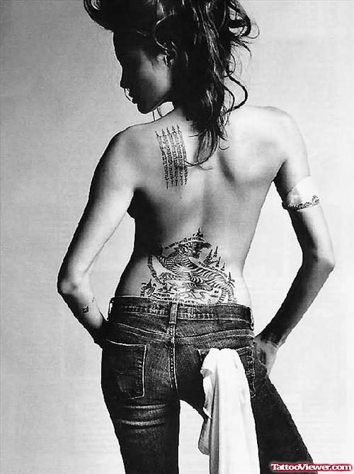 Angelina Jolies Tattoos Upper Back Tiger Tattoo