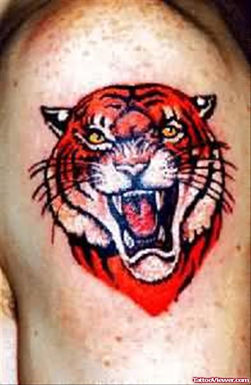 Red Angry Tiger Face Tattoo
