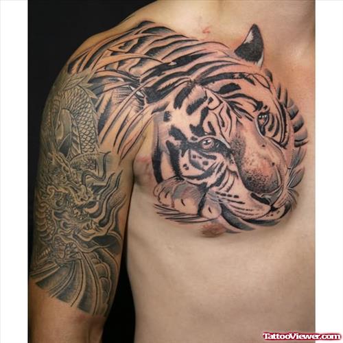 New Style Tiger Tattoo On Chest
