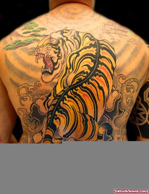 Large Dangerous Tiger Tattoo On Back