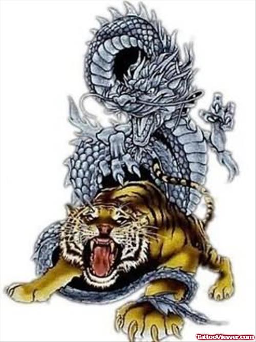 Beautiful Tiger And Dragon Tattoo