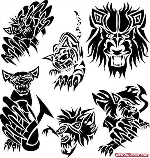 Attacking Lions And Tigers Tattoo Designs
