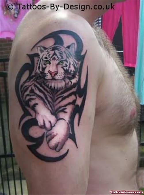 Tribal Design And Tiger Tattoo