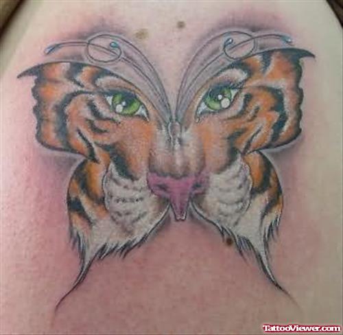Tiger Face In Botterfly Tattoo