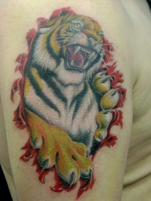 Ripped Skin Tiger Tattoo