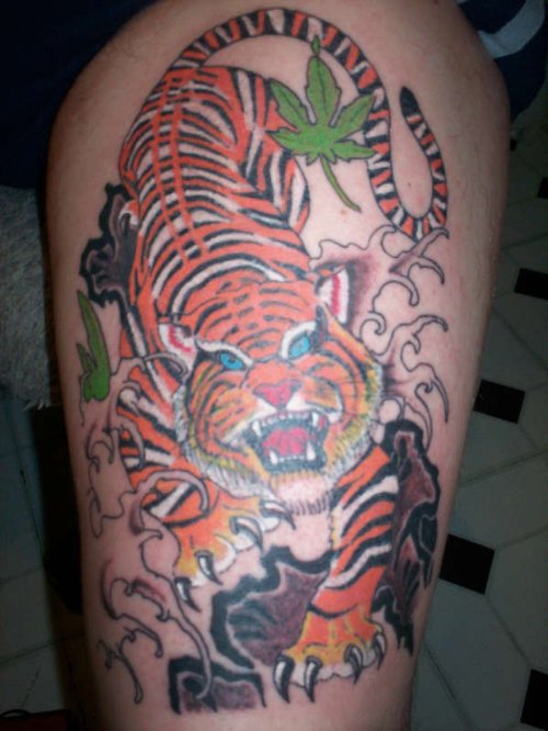 Angry Colored Tiger Tattoo