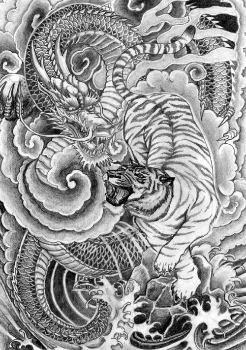 Crazy  Grey Ink Tiger Tattoo Design