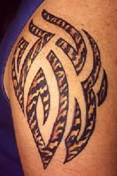 Man Showing Tribal Tattoo On Biceps
