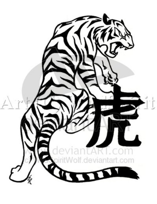 Chinese Symbol And Tiger Tattoo Design