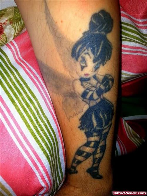 Gothic Tinkerbell Black Ink Tattoo On Arm