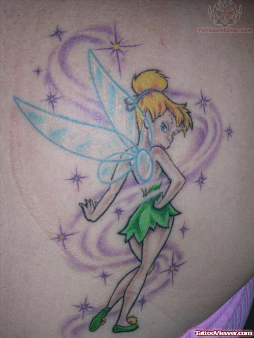 Color ink Tinkerbell Tattoo On Back
