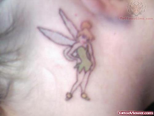 Tinkerbell Tattoo On Neck