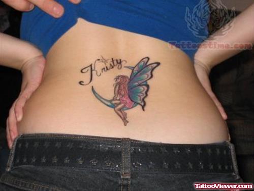 Cute Tinkerbell Tattoo On Lower Back