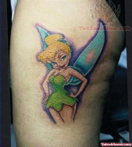 Tinkerbell Tattoo On Thigh