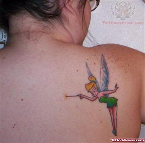 Tinkerbell Back Shoulder Tattoo