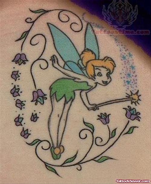 Tinkerbell With Wand Tattoo