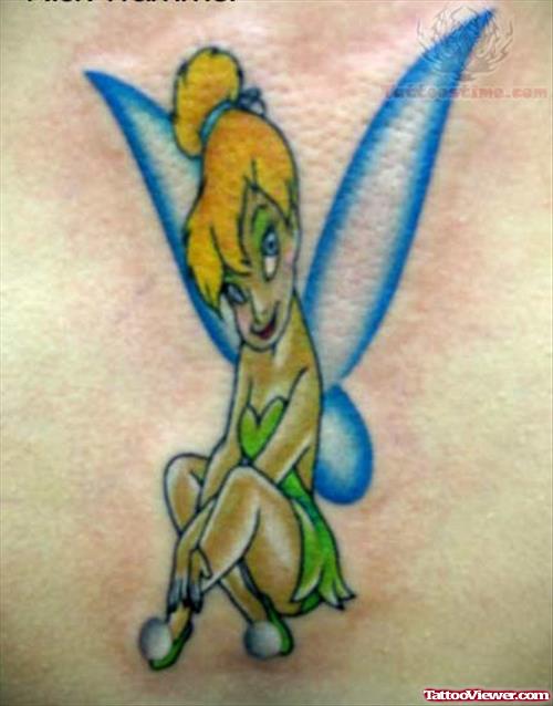 Tinkerbell Green And Blue Ink Tattoo