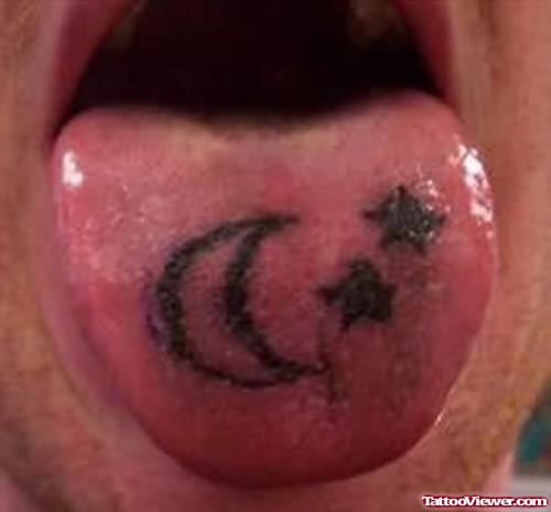 Stars And Moon Tattoo On Tongue