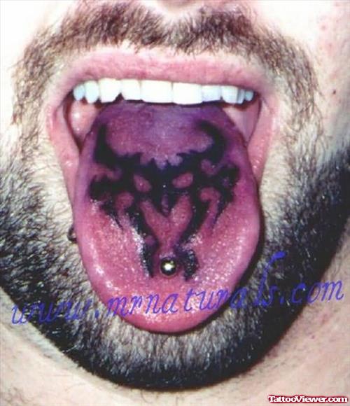 Bull Head Tattoo On Tongue