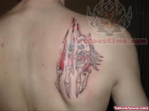 Upper Back Torn Ripped Skin Tattoo