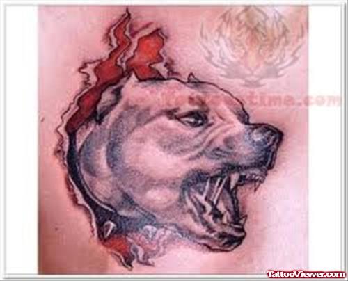 Torn Ripped Skin Dog Head Tattoo