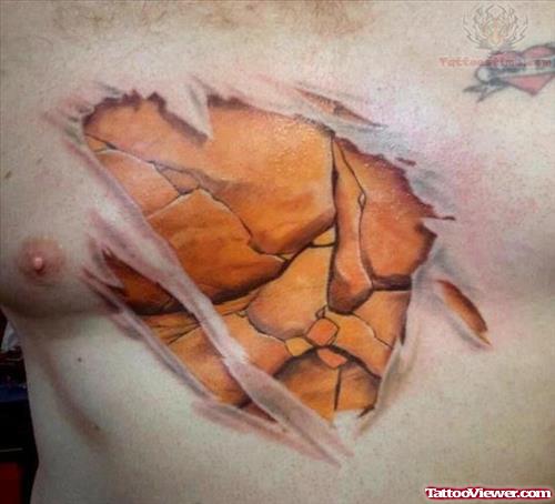 Torn Ripped Skin Tattoo On Man Chest