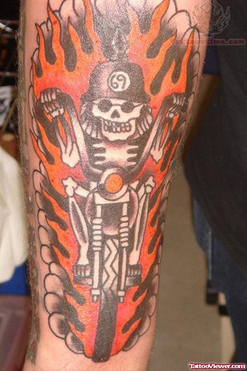 Burning Skeleton Traditioanl Tattoo