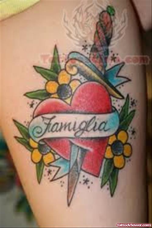 Traditional Heart Dagger Tattoo