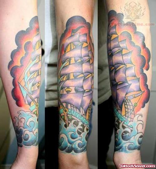 Ship Traditional Tattoos On Arm