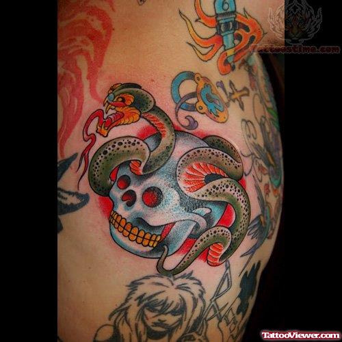 Skull Snake Traditional Tattoo