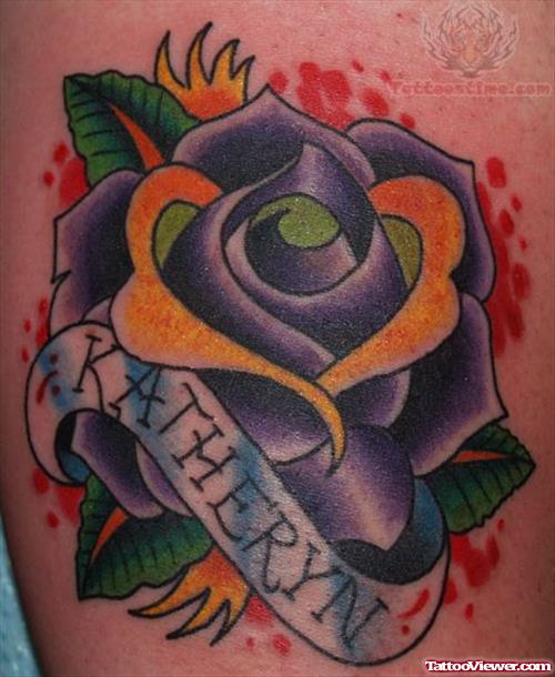 Traditional Rose And Banner Tattoo
