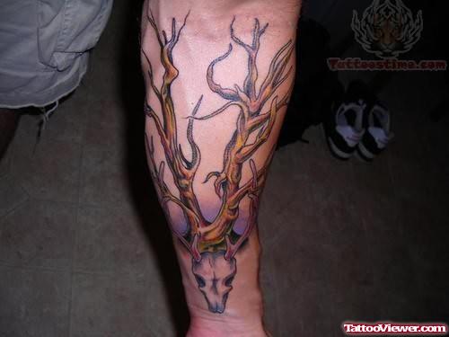 SKull Tree Tattoo On Leg