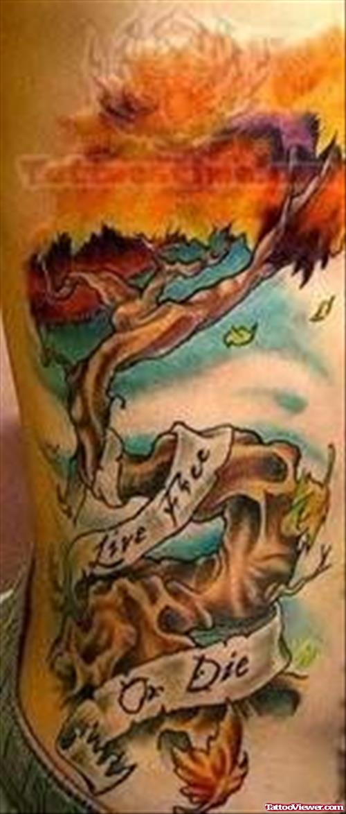 Beautiful Color Ink Tree Tattoo