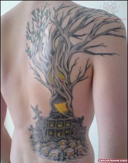 Wood Tree Tattoo On Back