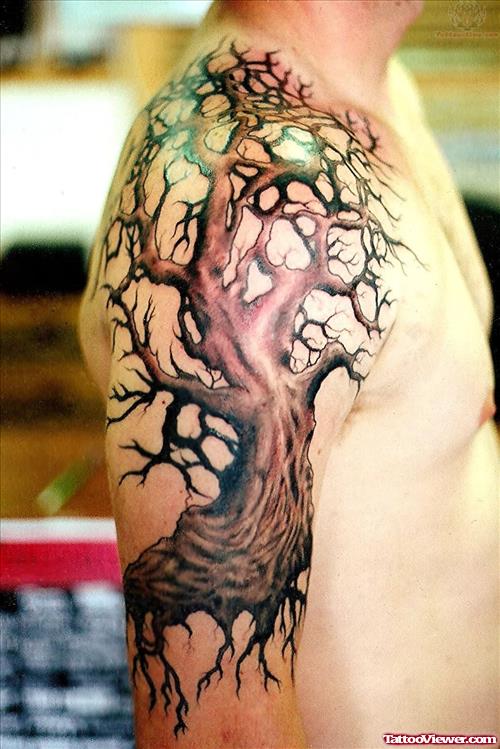 Old Tree Tattoo On Shoulder