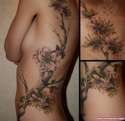Flowers Tree Tattoo On Side