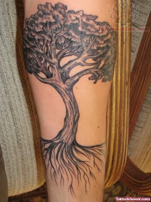 Large Tree Tattoo On Leg