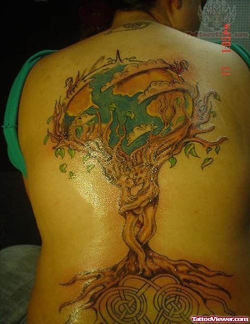 Large Color Tree Tattoo On Back
