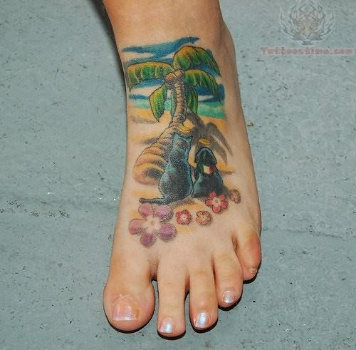 Coconut Tree Tattoo On Foot