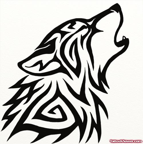 Black Ink Tribal Wolf Head Tattoo Design