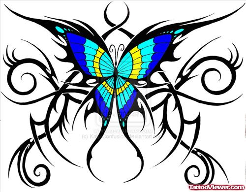 Colored Tribal Butterfly Tattoo Design