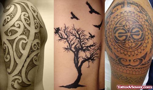 Tribal Tattoos On Left Half Sleeves