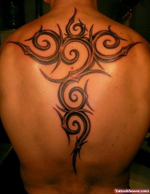 Tribal Grey Ink Back Body Tattoo
