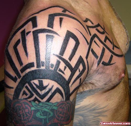 Tribal Tattoos On Shoulder And Chest