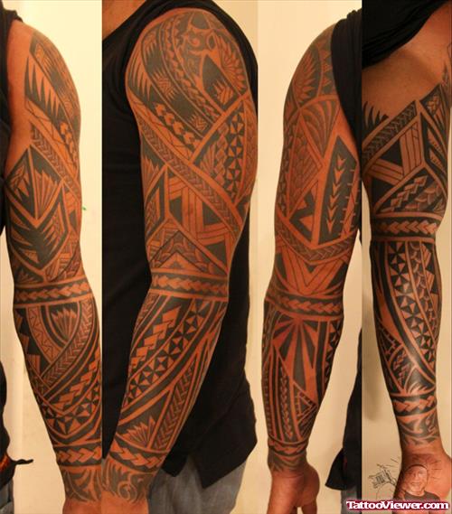 Tribal Maori Tattoo On Sleeve