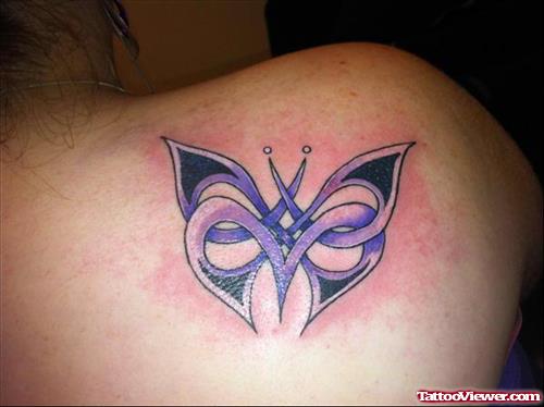 Tribal Butterfly Tattoo On Right Back Shoulder
