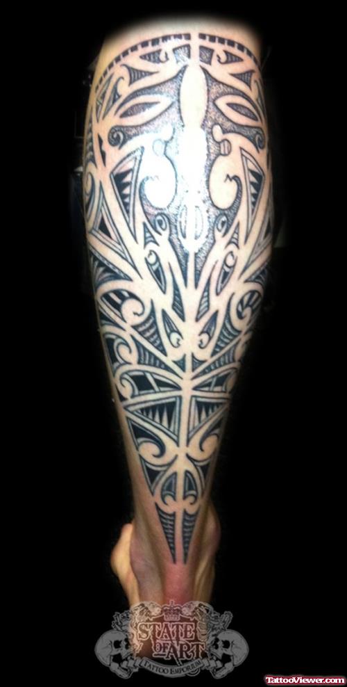 Maori Tribal Tattoo On Back Leg