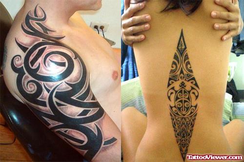 Attractive Right Half Sleeve Tribal Tattoo For Men